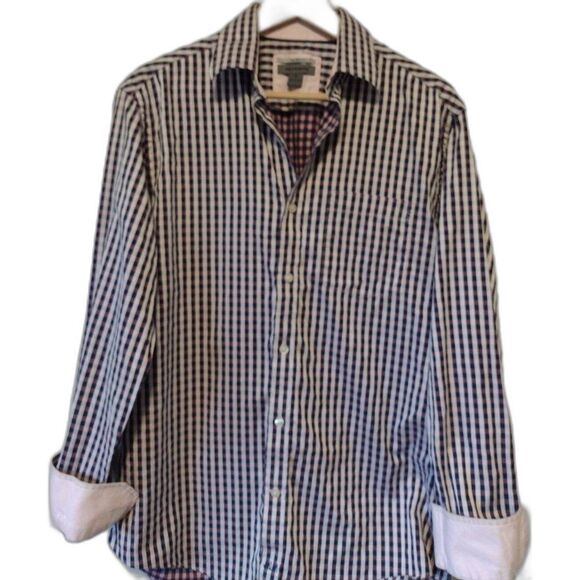 Johnston & Murphy Tailored Fit LS Shirt Size Medium Blue Pink Plaid Check - Picture 5 of 13